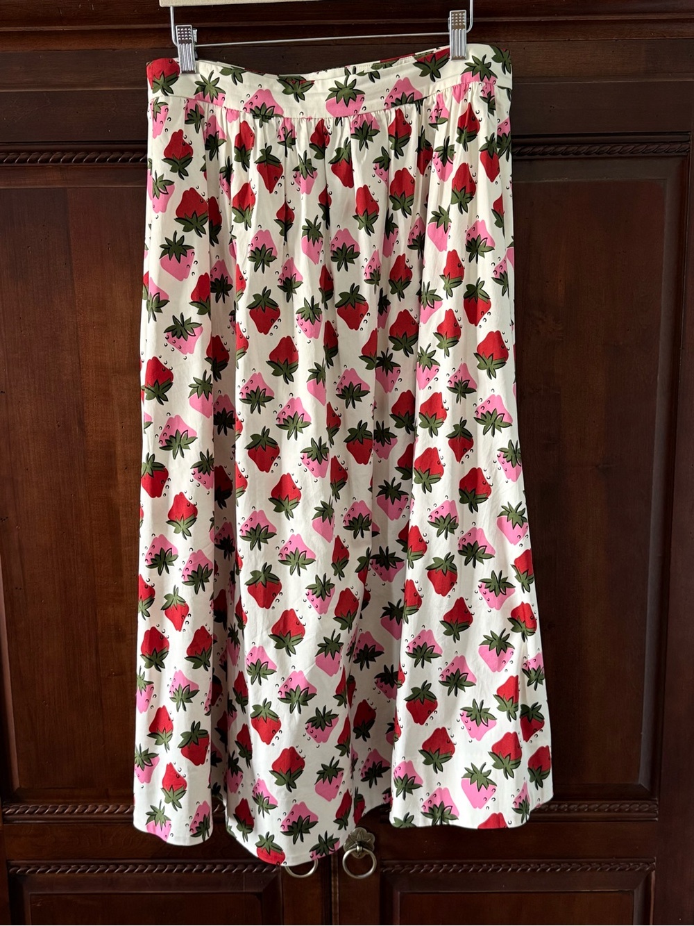 Boden White Maxi Skirt with Red & Pink Strawberry Print